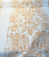 Sunbrella Eleanor Pillow Apricot Sunbrella Acrylic Fabric - Apricot/Soft Gold On White Floral Damask, 56" Width (1 Yard)