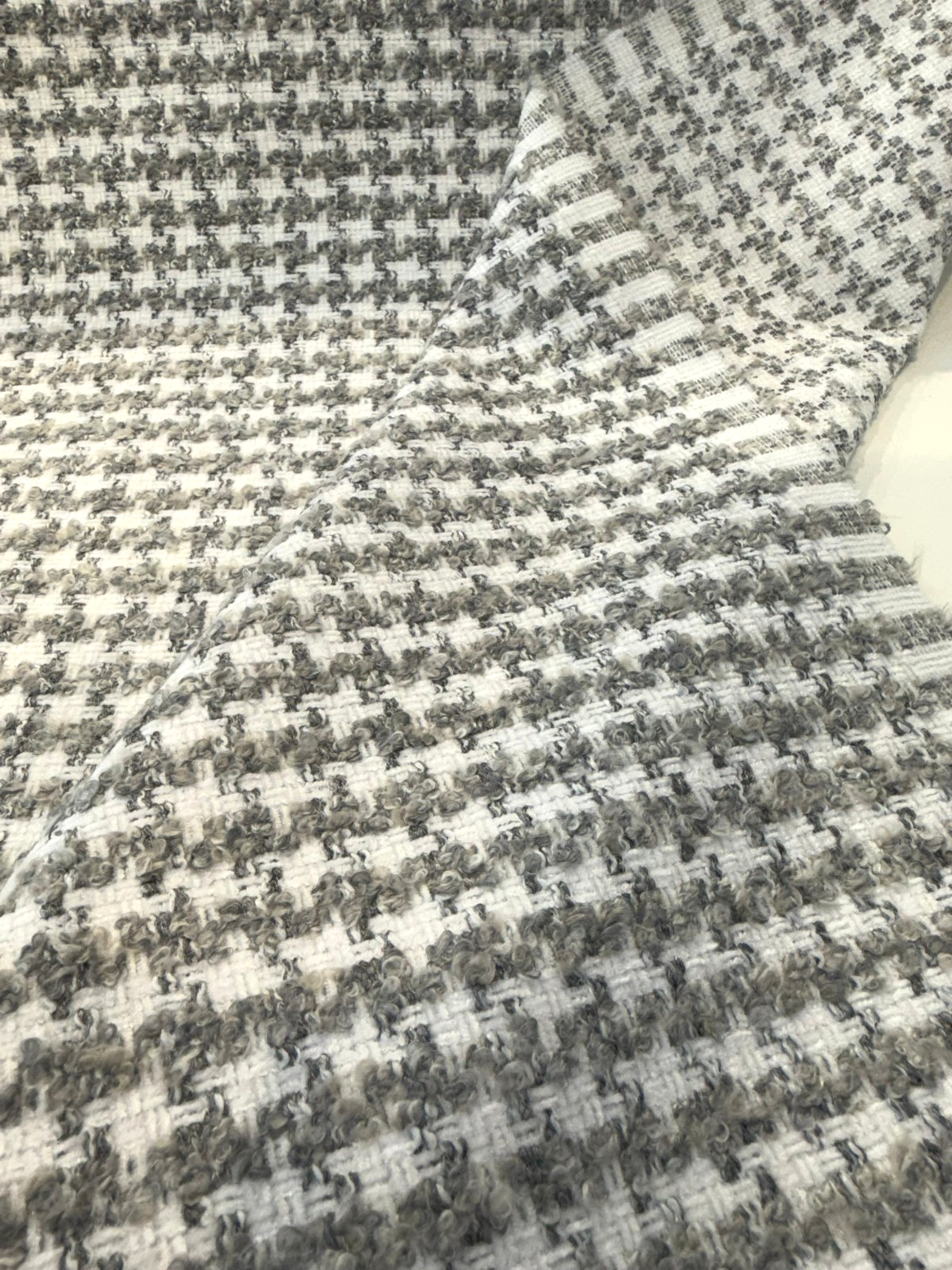 Lia Houndstooth Sterling Polyester Upholstery Fabric - Gray/White Houndstooth, 54" Width (1 Yard)