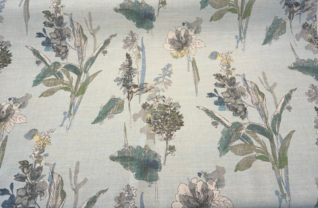 Free Hand Floral Glacier Linen Blend Fabric - Glacier, Mist Green, Spa Blue, Leaf Green, Floral, 55" Width (1 Yard)