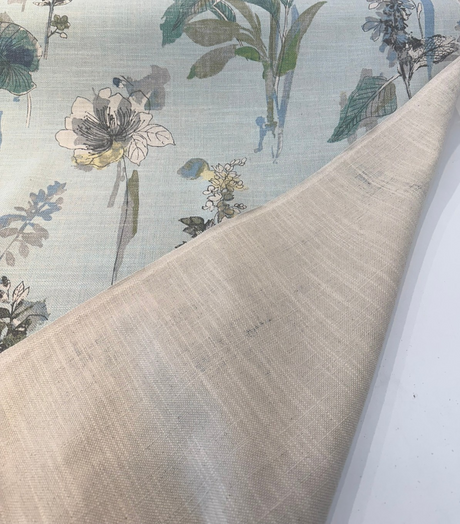 Free Hand Floral Glacier Linen Blend Fabric - Glacier, Mist Green, Spa Blue, Leaf Green, Floral, 55" Width (1 Yard)