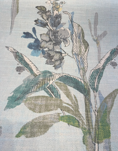 Free Hand Floral Glacier Linen Blend Fabric - Glacier, Mist Green, Spa Blue, Leaf Green, Floral, 55" Width (1 Yard)