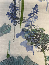 Free Hand Floral Atmosphere Printed Linen Blend Fabric - Spa Blue, Lime, Mint, Gray, Off White Floral Botanical Watercolor, 55" Width (1 Yard)