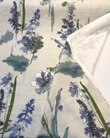 Free Hand Floral Atmosphere Printed Linen Blend Fabric - Spa Blue, Lime, Mint, Gray, Off White Floral Botanical Watercolor, 55" Width (1 Yard)