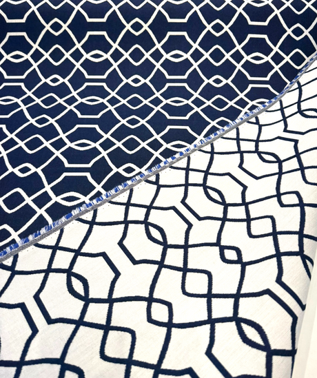 Sunbrella Folio Blue Navy 45741-0011 Sunbrella Acrylic Fabric - Blue Navy Geometric Reversible, 54" Width (1 Yard)