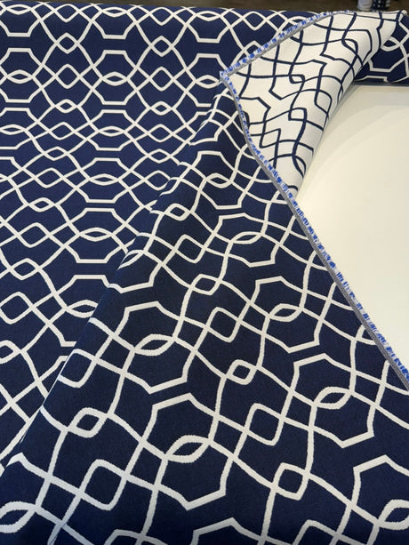 Sunbrella Folio Blue Navy 45741-0011 Sunbrella Acrylic Fabric - Blue Navy Geometric Reversible, 54" Width (1 Yard)