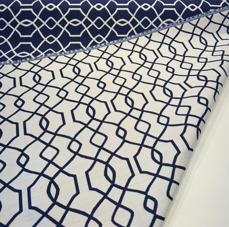 Sunbrella Folio Blue Navy 45741-0011 Sunbrella Acrylic Fabric - Blue Navy Geometric Reversible, 54" Width (1 Yard)
