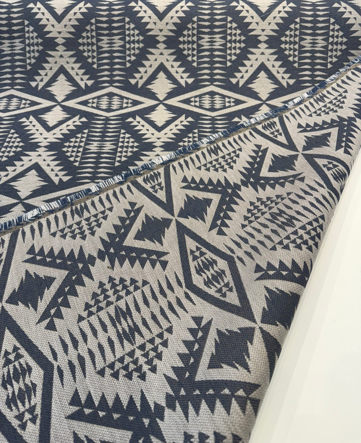 Sunbrella Diamond River Tonal Indigo Pendleton Acrylic Fabric - Indigo Geometric Lodge Pattern, 54" Width (1 Yard)
