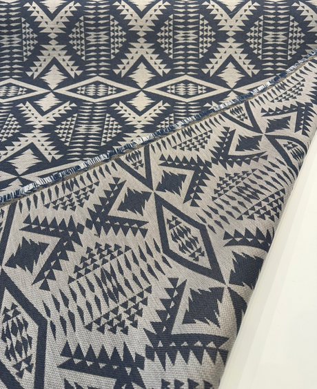 Sunbrella Diamond River Tonal Indigo Pendleton Acrylic Fabric - Indigo Geometric Lodge Pattern, 54" Width (1 Yard)