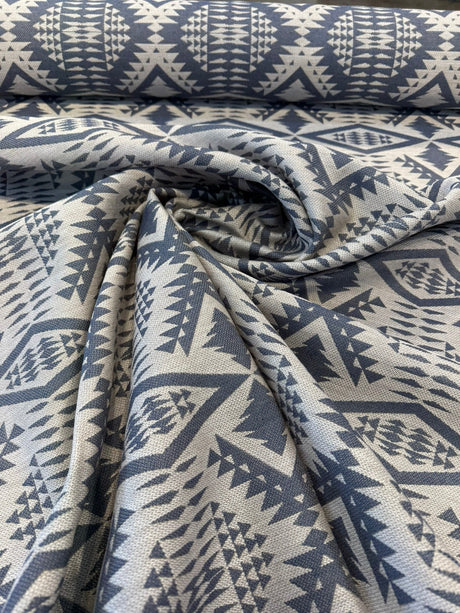Sunbrella Diamond River Tonal Indigo Pendleton Acrylic Fabric - Indigo Geometric Lodge Pattern, 54" Width (1 Yard)