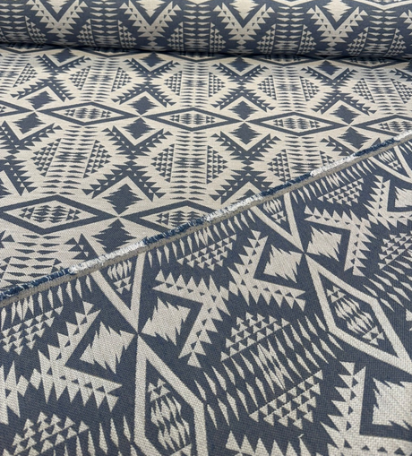 Sunbrella Diamond River Tonal Indigo Pendleton Acrylic Fabric - Indigo Geometric Lodge Pattern, 54" Width (1 Yard)