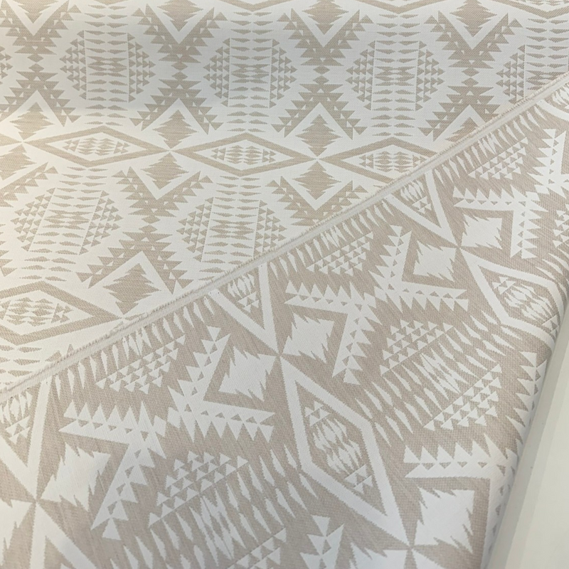 Sunbrella Diamond River Tonal Snow Pendleton Acrylic Fabric - Beige And White Geometric Lodge Pattern, 54" Width (1 Yard)