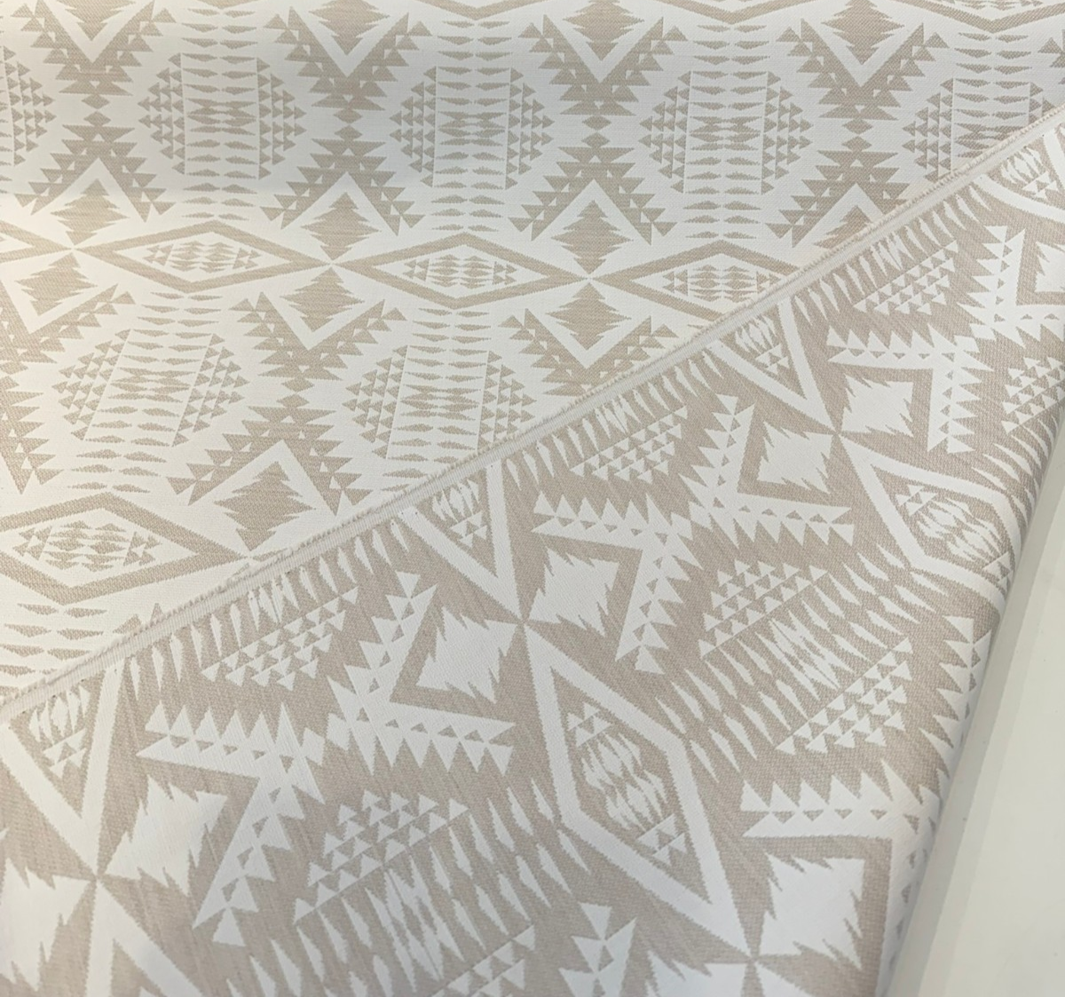 Sunbrella Diamond River Tonal Snow Pendleton Acrylic Fabric - Beige And White Geometric Lodge Pattern, 54" Width (1 Yard)