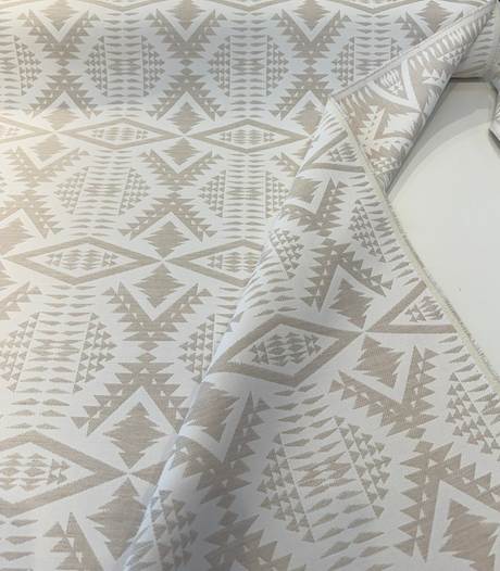 Sunbrella Diamond River Tonal Snow Pendleton Acrylic Fabric - Beige And White Geometric Lodge Pattern, 54" Width (1 Yard)