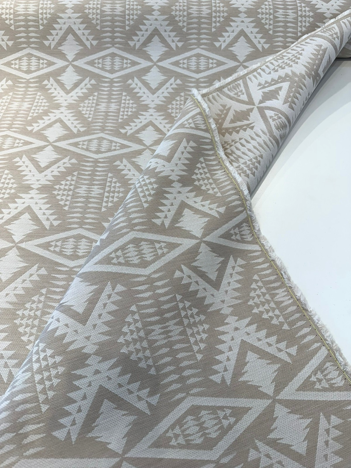 Sunbrella Diamond River Tonal Sand Acrylic Fabric - Sand Beige/Ivory Geometric Pattern, 54" Width (1 Yard)