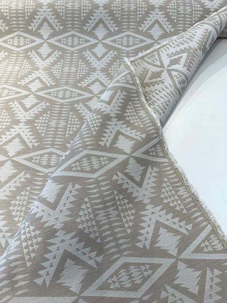Sunbrella Diamond River Tonal Sand Acrylic Fabric - Sand Beige/Ivory Geometric Pattern, 54" Width (1 Yard)