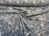 Cumbrae Denim Printed Chenille Fabric - Denim Blue, Distressed Medallion And Abstract Floral, 54" Width (1 Yard)