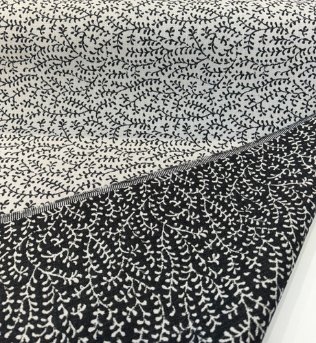 Sunbrella Eberly Onyx Black Acrylic Fabric - Black And Ivory Reversible Botanical Vine Pattern, 54" Width (1 Yard)