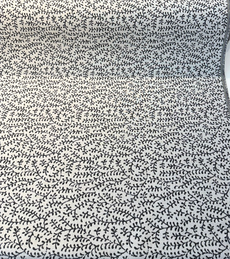 Sunbrella Eberly Onyx Black Acrylic Fabric - Black And Ivory Reversible Botanical Vine Pattern, 54" Width (1 Yard)