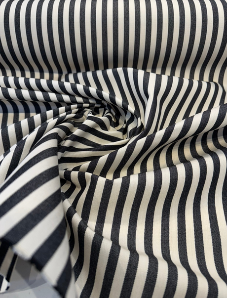 Sunbrella Robins Stripe Black Acrylic Fabric - Black And Cream Stripe, 54" Width (1 Yard)