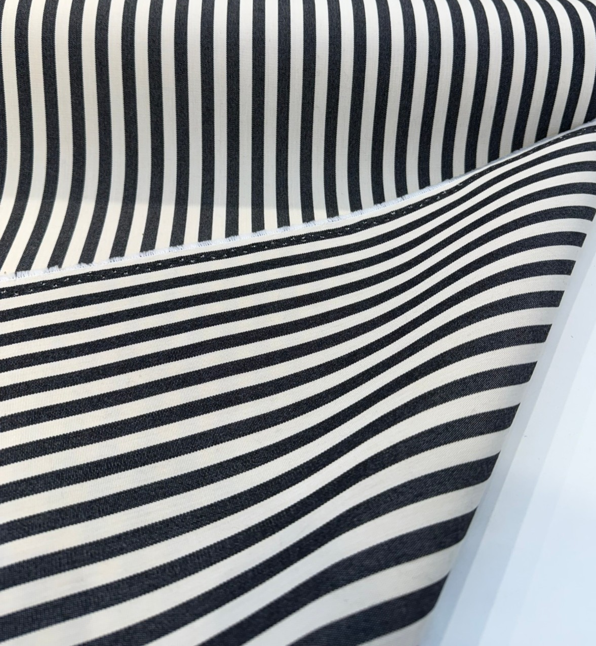 Sunbrella Robins Stripe Black Acrylic Fabric - Black And Cream Stripe, 54" Width (1 Yard)