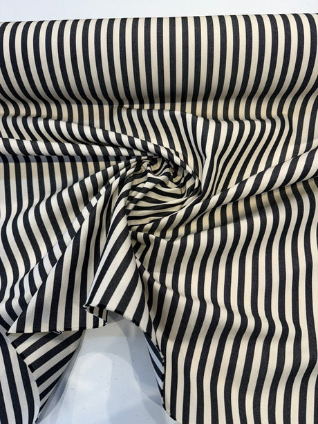 Sunbrella Robins Stripe Black Acrylic Fabric - Black And Cream Stripe, 54" Width (1 Yard)
