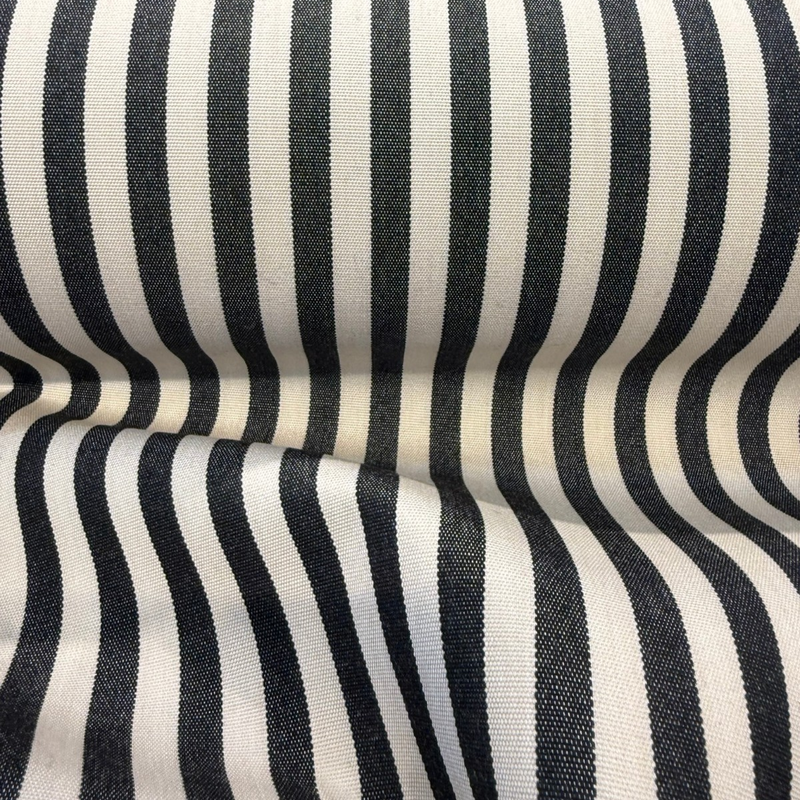 Sunbrella Robins Stripe Black Acrylic Fabric - Black And Cream Stripe, 54" Width (1 Yard)