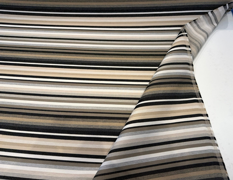 Barbados Smoke Solution-Dyed Sunbrella Acrylic Fabric - Smoke Gray, Black, Taupe, Ivory Vertical Stripe, 54" Width (1 Yard)