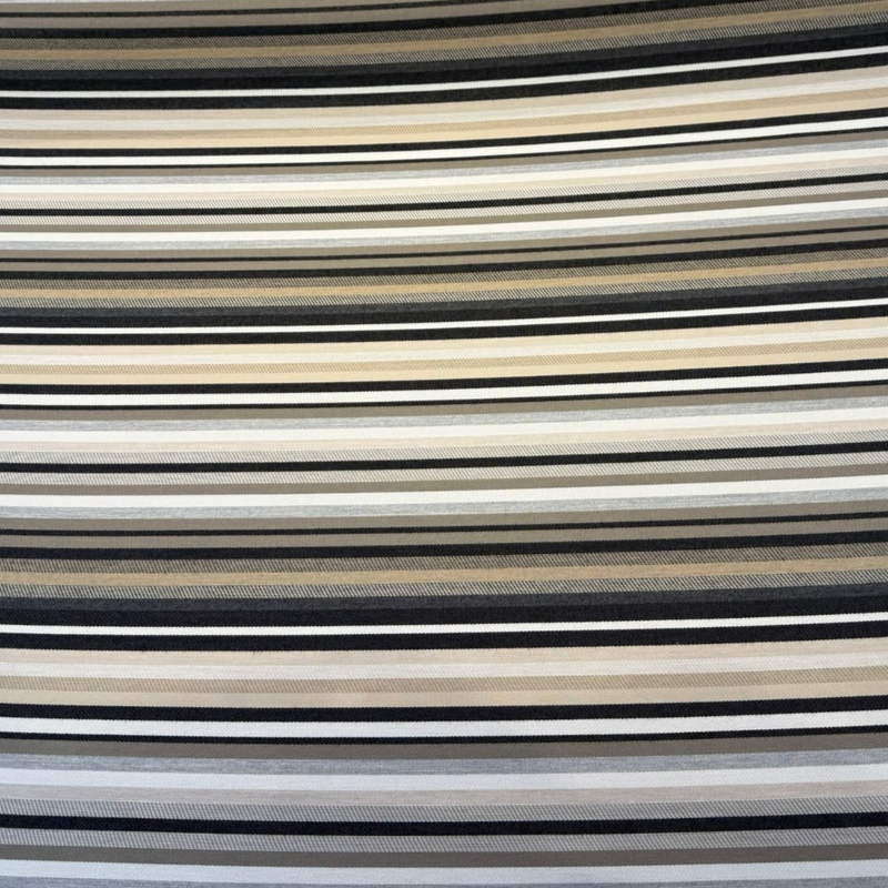 Barbados Smoke Solution-Dyed Sunbrella Acrylic Fabric - Smoke Gray, Black, Taupe, Ivory Vertical Stripe, 54" Width (1 Yard)
