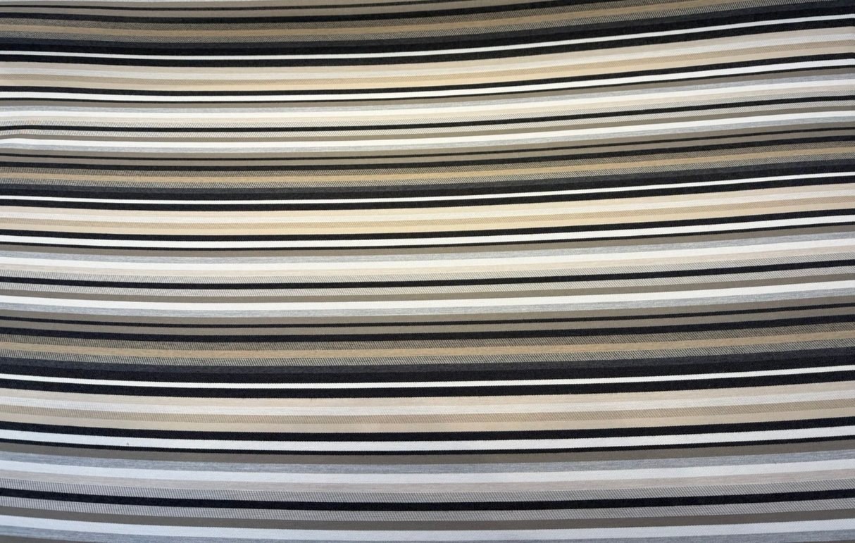 Barbados Smoke Solution-Dyed Sunbrella Acrylic Fabric - Smoke Gray, Black, Taupe, Ivory Vertical Stripe, 54" Width (1 Yard)