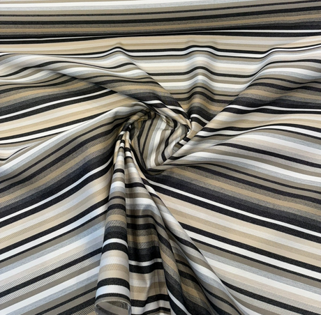 Barbados Smoke Solution-Dyed Sunbrella Acrylic Fabric - Smoke Gray, Black, Taupe, Ivory Vertical Stripe, 54" Width (1 Yard)