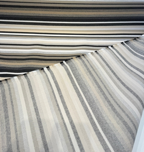Barbados Smoke Solution-Dyed Sunbrella Acrylic Fabric - Smoke Gray, Black, Taupe, Ivory Vertical Stripe, 54" Width (1 Yard)