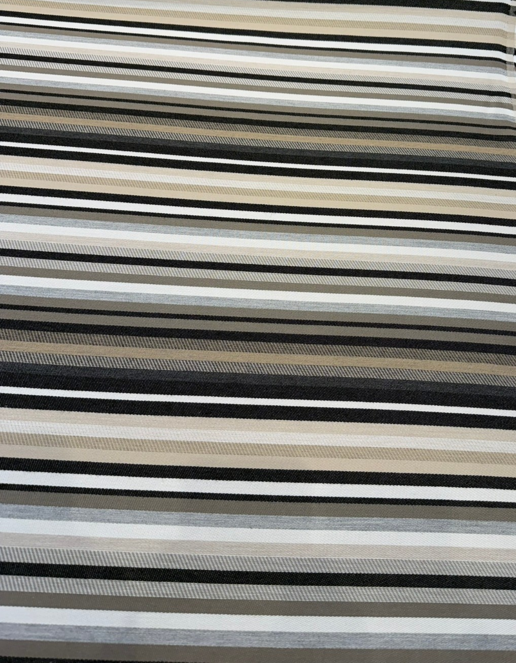 Barbados Smoke Solution-Dyed Sunbrella Acrylic Fabric - Smoke Gray, Black, Taupe, Ivory Vertical Stripe, 54" Width (1 Yard)