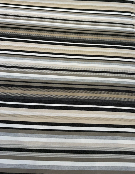 Barbados Smoke Solution-Dyed Sunbrella Acrylic Fabric - Smoke Gray, Black, Taupe, Ivory Vertical Stripe, 54" Width (1 Yard)