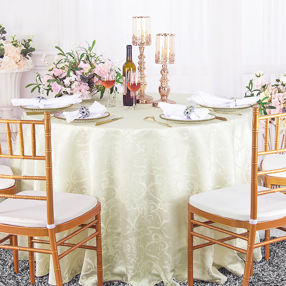 Round Polyester Tablecloth 132" Versailles Chopin Damask Ivory
