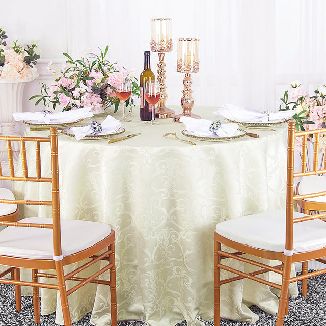 Round Polyester Tablecloth 132" Versailles Chopin Damask Ivory