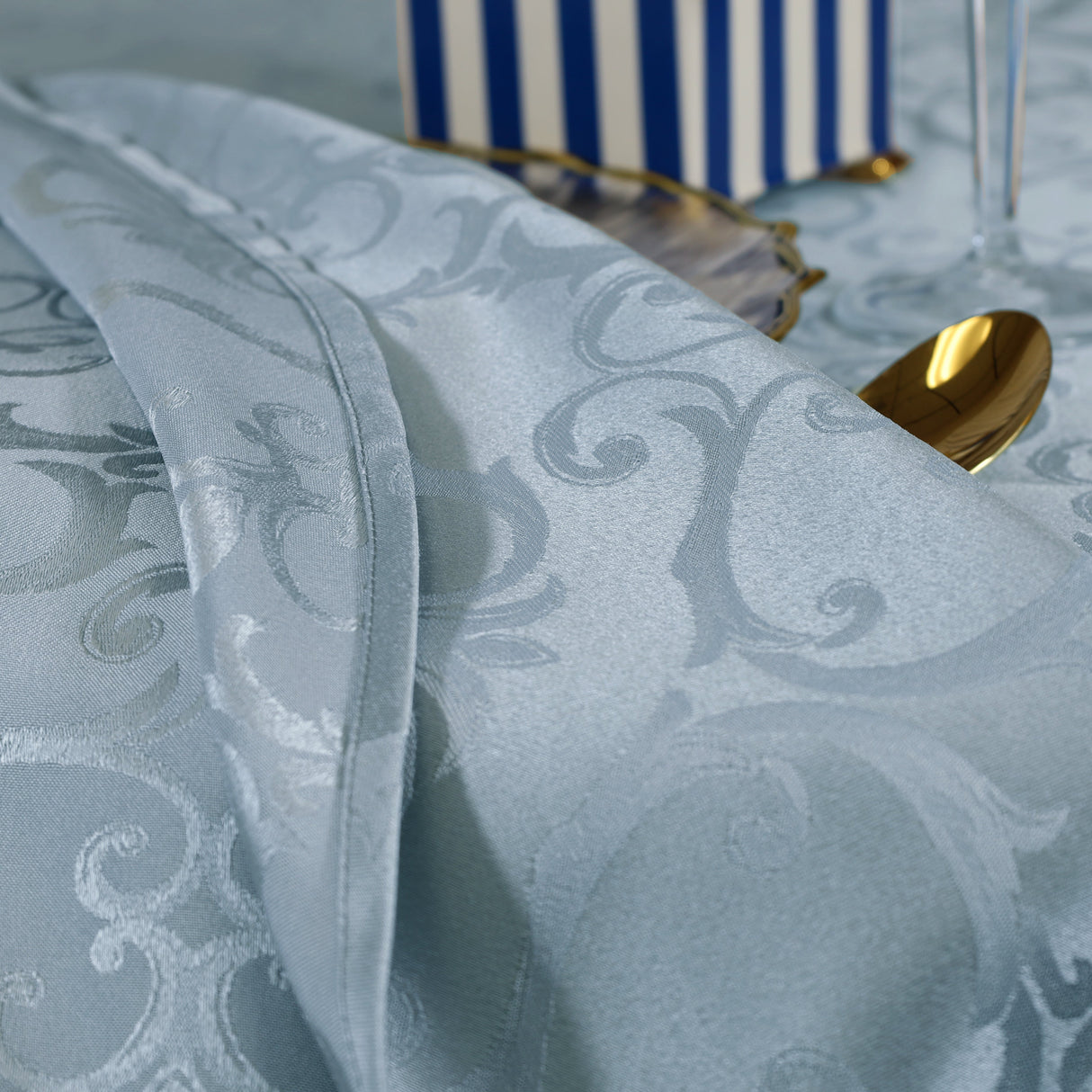 Round Polyester Tablecloth 120in Versailles Chopin Damask Dusty Blue