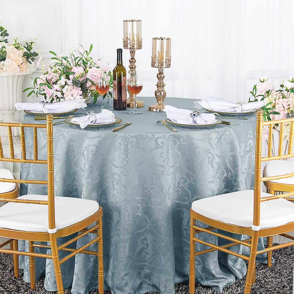 Round Polyester Tablecloth 120in Versailles Chopin Damask Dusty Blue