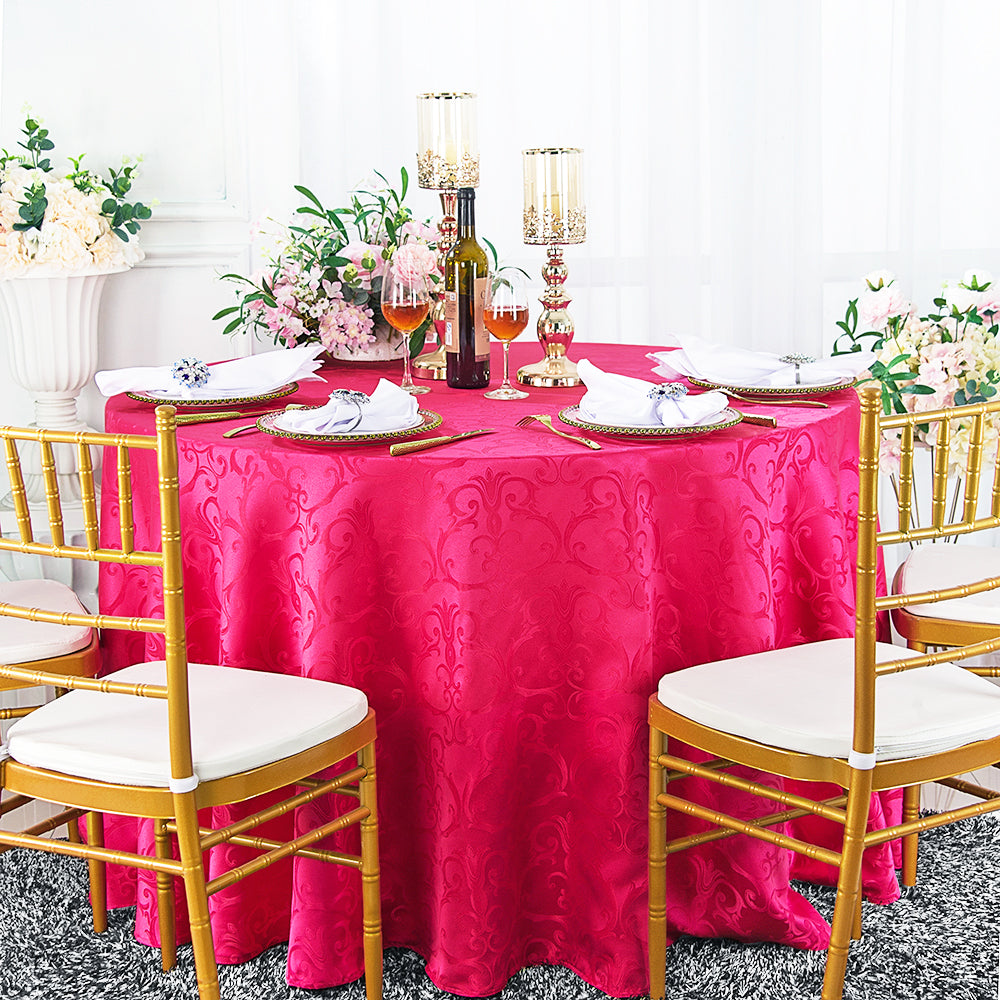 Round Polyester Tablecloth 120" Versailles Chopin Damask Fuchsia