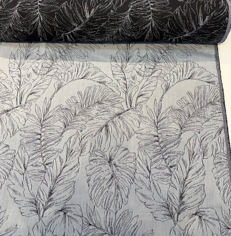 Sunbrella Calm II Bahama Acrylic Fabric - Dark Navy Botanical Jacquard, 54" Width (1 Yard)