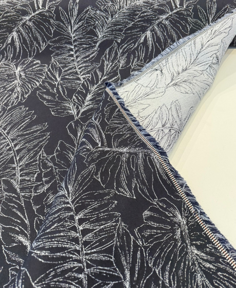 Sunbrella Calm II Bahama Acrylic Fabric - Dark Navy Botanical Jacquard, 54" Width (1 Yard)