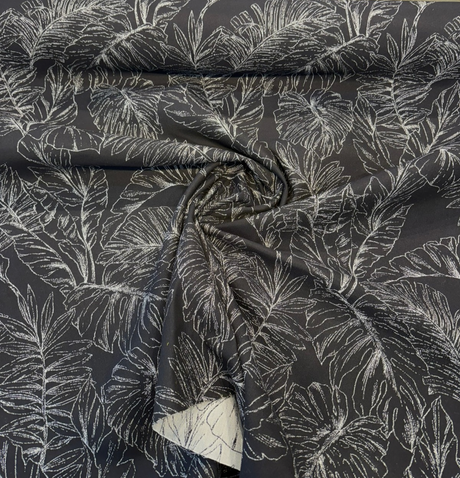 Sunbrella Calm II Bahama Acrylic Fabric - Dark Navy Botanical Jacquard, 54" Width (1 Yard)