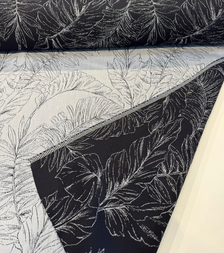 Sunbrella Calm II Bahama Acrylic Fabric - Dark Navy Botanical Jacquard, 54" Width (1 Yard)
