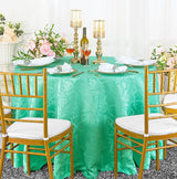 Round Polyester Tablecloth 132" Versailles Chopin Damask Tiff Blue/Aqua Blue