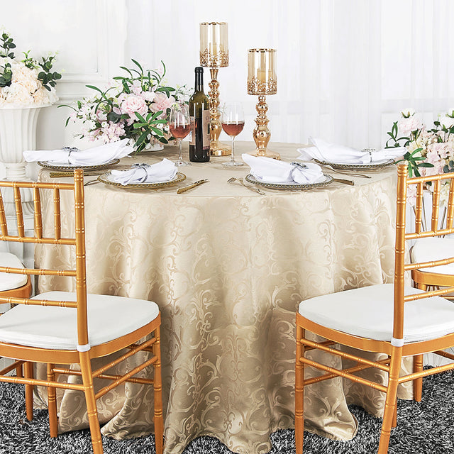 Round Polyester Tablecloth 132" Versailles Chopin Damask Champagne