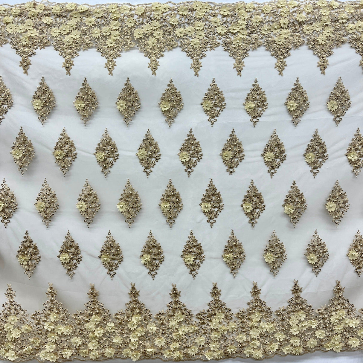 Beaded 3D Floral Lace Fabric 52" Wide