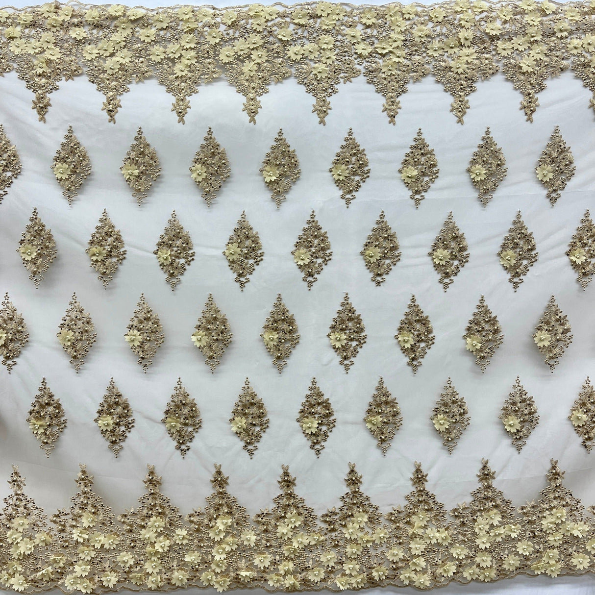 Beaded 3D Floral Lace Fabric