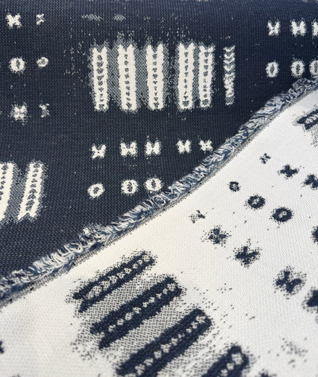 Sunbrella Keval Tribal Indigo Blue 145655-0001 Solution-Dyed Acrylic Fabric - Indigo Blue Tribal Geometric Pattern, 55" Width (1 Yard)