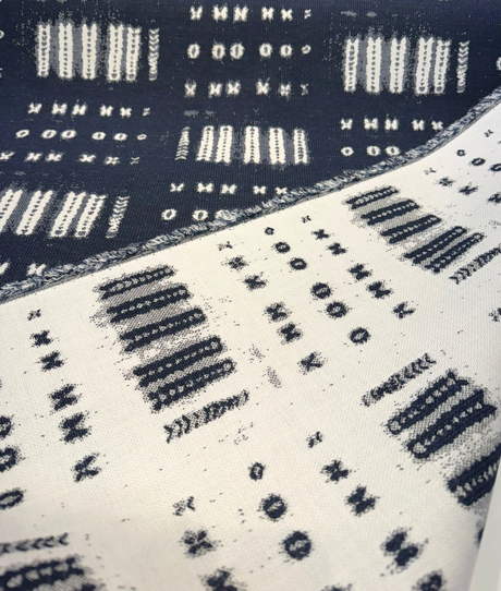 Sunbrella Keval Tribal Indigo Blue 145655-0001 Solution-Dyed Acrylic Fabric - Indigo Blue Tribal Geometric Pattern, 55" Width (1 Yard)