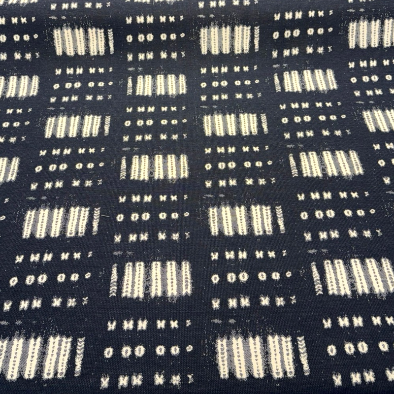 Sunbrella Keval Tribal Indigo Blue 145655-0001 Solution-Dyed Acrylic Fabric - Indigo Blue Tribal Geometric Pattern, 55" Width (1 Yard)