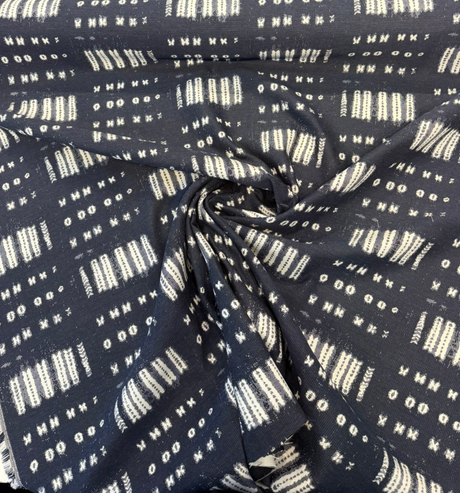 Sunbrella Keval Tribal Indigo Blue 145655-0001 Solution-Dyed Acrylic Fabric - Indigo Blue Tribal Geometric Pattern, 55" Width (1 Yard)